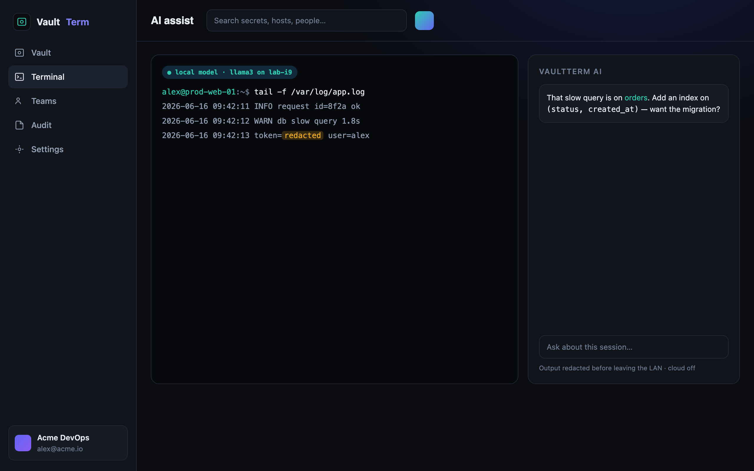 Privacy-first AI in VaultTerm