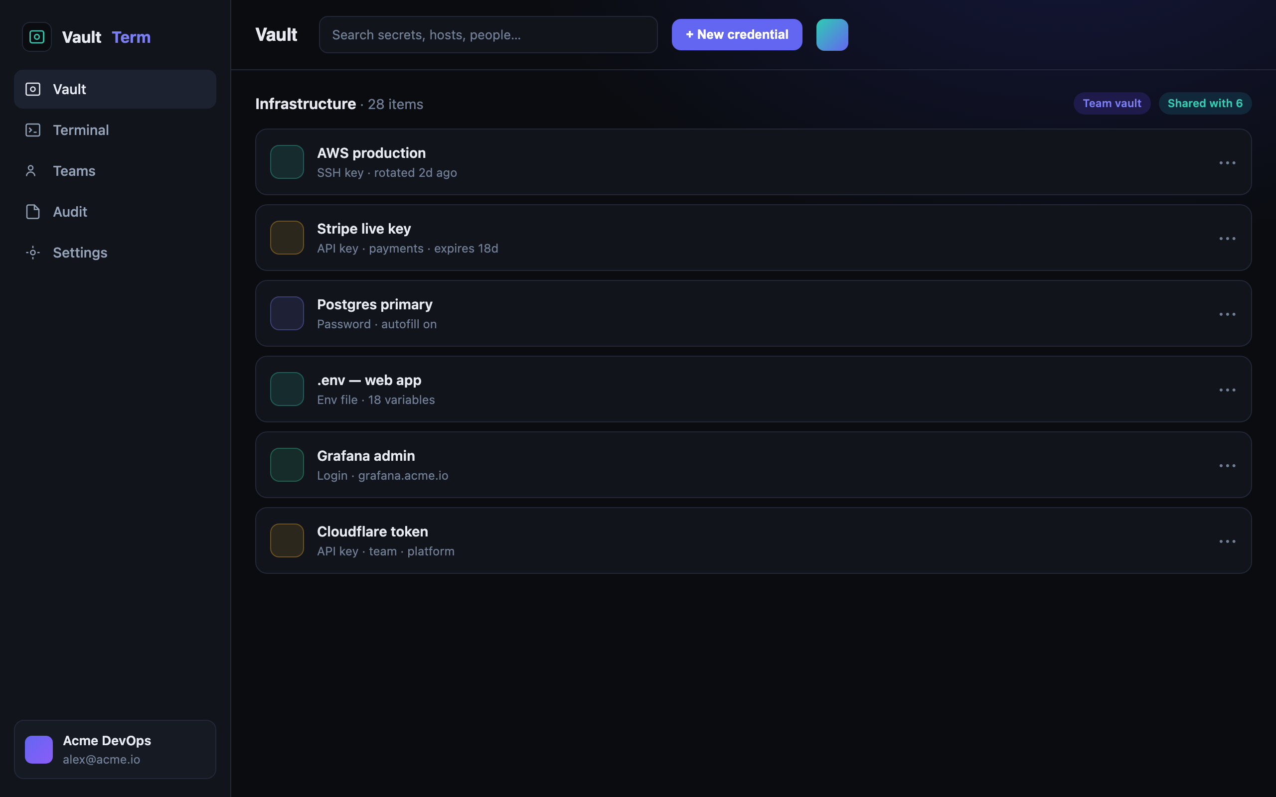 Credential vault in VaultTerm